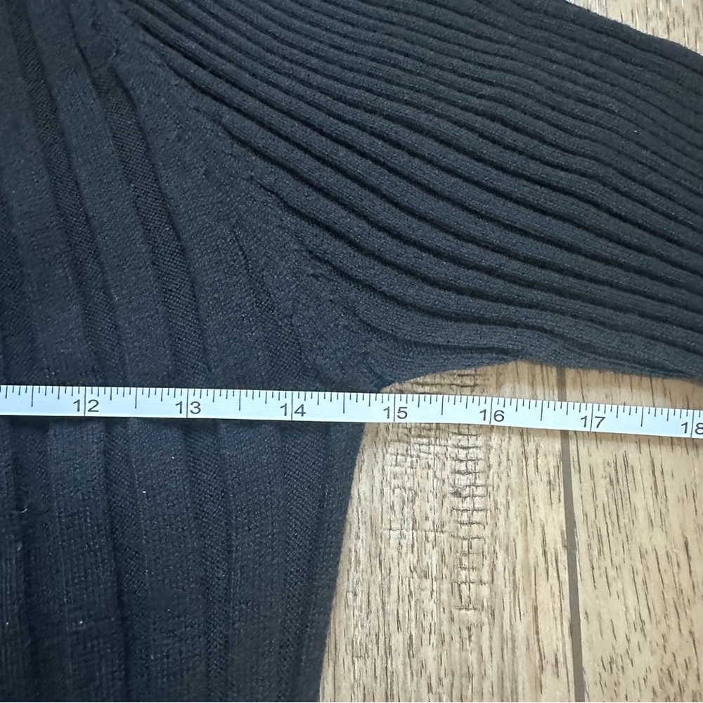 Paper Label Black Ribbed Dress, Midi, Organic Cotton, Stretch, Mock Neck, M - Picture 7 of 8